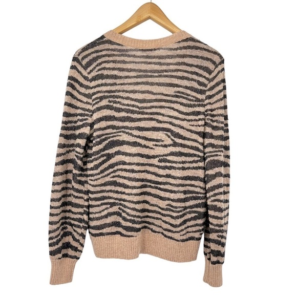 Joie Inira Tiger Stripe Metallic Sweater Lightweight V-Neck in Ginger Size Large - Picture 3 of 7